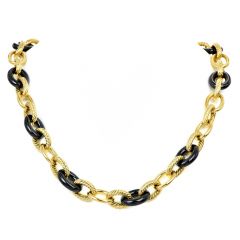 David Yurman 18K Yellow Gold Hematite 17 mm Link Necklace - Dover Jewelry
