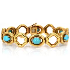 Tiffany & Co. Vintage Fine Turquoise 18K Yellow Gold Open Link Bracelet