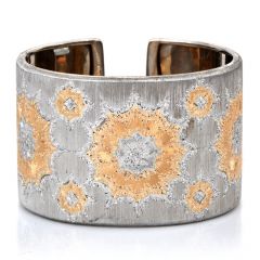 Mario Buccellati Vintage 18K Rose Gold Sterling Silver Rigato Wide Cuff Bracelet