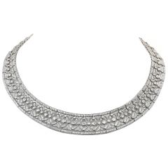 Vintage Deco 11.79Cts Diamond Platinum Floral Link Collar Necklace 