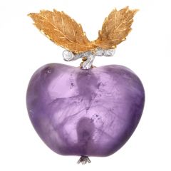 Vintage Buccellati Cabochon Amethyst 18K Two-Tone Gold Apple Brooch Pin