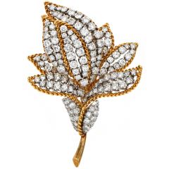 Vintage 9.80cts Diamond Flower 18k Gold  Platinum Brooch Pin