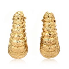 Vintage Hammerman Hammered 18K Gold Hoop Shell Clip Earrings