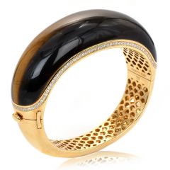 Roberto Coin Tiger's Eye Diamond 18K Yellow Gold Large Bangle Bracelet