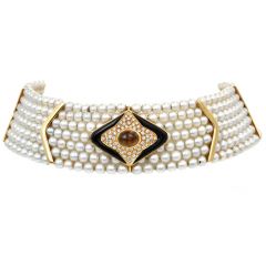 Cartier Citrine Pearl Diamond 18K Yellow Gold Choker Cuff Necklace