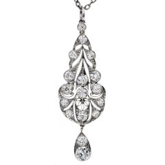 Antique Old European Cut Diamond Platinum Floral Filigree Dangle Pendant