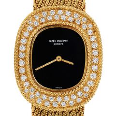 Vintage Patek Phillipe Ellipse Diamond Onyx Dial 18K Yellow Gold Manual Winding Lady Watch