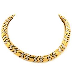 Bvlgari Spiga Bulgari 18K Two Tone Gold Chevron Link Choker Necklace