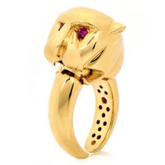 Roberto Coin Panther Ruby 18K Yellow Gold Panther Head Flexible Cocktail Ring