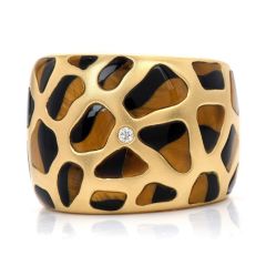 Roberto Coin Diamond Ruby Tigers Eye 18K Yellow GOld Animallier Giraffe Wide Band Ring
