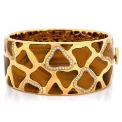 Roberto Coin Diamond Tiger's Eye 18K Yellow Gold Animallier Giraffe Wide Bangle Bracelet