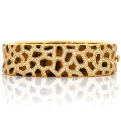 Roberto Coin Animalier Giraffe Diamond Tiger's Eye 18K Yellow Gold Eternity Bangle Bracelet