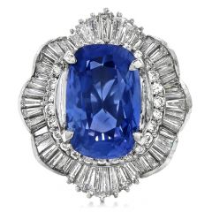 GIA 5.87ct No Heat Ceylon Cornflower Blue Sapphire Diamond Platinum Ballerina Cocktail Ring 