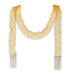 Long Mirror Beads Mesh Wrap Around Scarf Italian 18K Gold Necklac