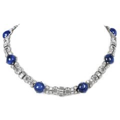 GIA Diamond Burma Sapphire Platinum Bracelet Necklace Set-Dover Jewelry