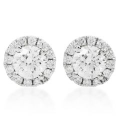 Estate 0.71ct Diamond 14K White Gold Small Halo Stud Earrings