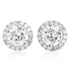 Estate 1.56cts Diamond 14K White God Halo Stud Earrings
