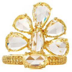 Estate 5.34cts Rose Cut Diamond 18K Yellow Gold Flower Cluster Cocktail Ring