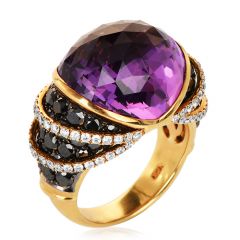 Estate Diamond Amethyst18K Gold  dome Cocktail  Ring