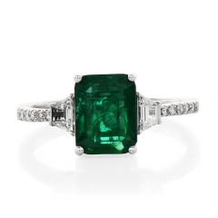  Deep Green Emerald Diamond 18K Gold Engagement Ring