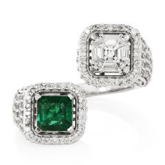 Estate Diamond Emerald 18K Yellow Gold Bypass Cocktail Ring