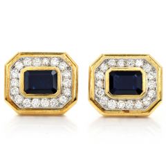 Retro Diamond Sapphire 18K Yellow Gold Octagonal Halo Cufflinks 