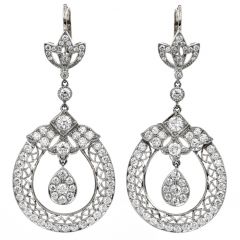 Deco Style Diamond Platinum Round Drop Sparkle Dangle Earrings