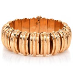 Vintage Retro 18K Gold Channeled Wide Link Chain Wide Bracelet