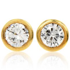Estate Diamond 18K Yellow Gold Bezel Diamond Stud Earrings