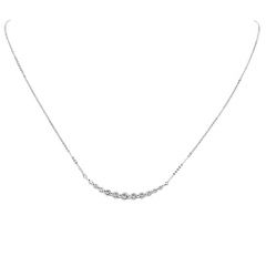 Estate 1.01cts Diamond 14K White Gold Graduated Diamond Pendant Link Chain Necklace