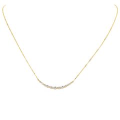 Estate Graduated 1.01cts Diamond 14K Yellow Gold Smile Pendant Chain Necklace