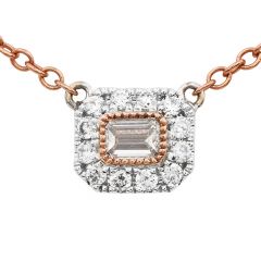Estate Emerald Cut Diamond 14K Rose Gold Pendant  Chain Necklace