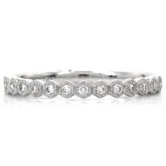 Estate Diamond White Gold Hexagon Stackable Wedding Band Ring 