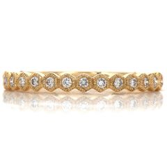 Estate Diamond 14K Yellow Gold Hexagonal Stackable Semi Eternity Band Ring 
