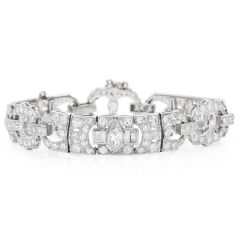 Antique Art Deco Diamond Platinum Marquise Geometric Link Bracelet
