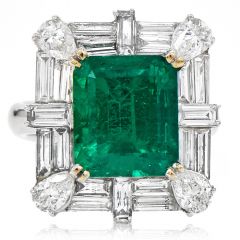 Colombian 5.53ct Muzo Emerald Diamond 18K White Gold Cocktail Ring