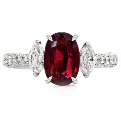 Natural No Heat Mozambique Ruby Diamond Platinum Three Stone Ring