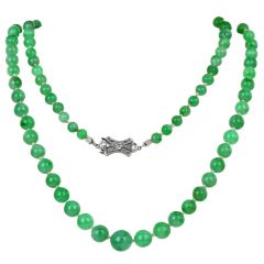 Vintage GIA Natural Color A Jade Diamond Platinum  Graduated Beaded Necklacee