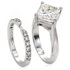 GIA 3.00ct Princess Cut Diamond White Gold Solitaire Wedding Bridal Set Ring