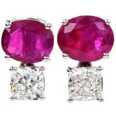 Estate 4.30cts Vivid Red Ruby Diamond 18K White Gold Classic Stud Earrings