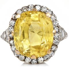 Vintage GIA NO HEAT Yellow Sapphire Diamond Platinum Halo Cocktail Ring