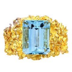 Vintage Fine Aquamarine 18K Yellow Gold Nugget Floral Supreme Link Bracelet 