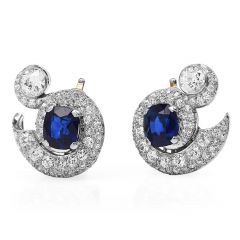 Antique Deep Royal Blue No Heat Sapphire Diamond ClipOn Cocktail Earrings 