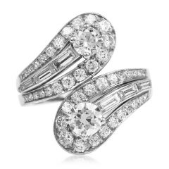 Estate 3.05cts Diamond Platinum Bypass Drop Cocktail Ring