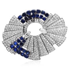Outstanding Diamond Royal Blue Sapphire Platinum Heavenly Crown Double Brooch  
