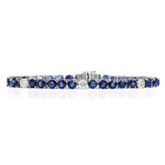 Estate Diamond Blue Sapphire Platinum Line Tennis Link Bracelet
