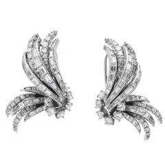Vintage  5.00 cts Diamond Platinum Flower Ribbon Clip On Earrings
