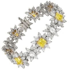 40.16cts GIA Fancy Yellow Diamond Platinum & 18K Gold Sun Flower Link Bracelet