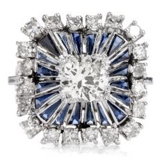 Vintage Art Deco Diamond Sapphire Square Pinwheel Platinum Cocktail Ring