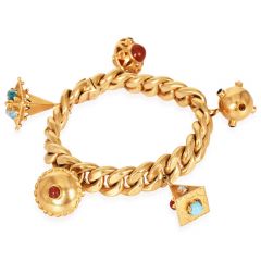 vintage Multi-Gemstone 18K Gold Sputnik Charm Cuban Bracelet-Dover Jewelry